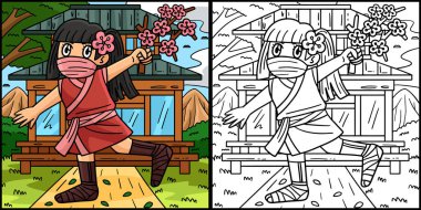 Bu renkli sayfa Sakura dallı bir Ninja Kunoichi 'yi gösteriyor. Bu illüstrasyonun bir tarafı renkli ve çocuklar için bir ilham kaynağı..