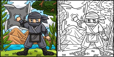 Bu boyama sayfasında kocaman bir Shuriken 'i olan bir ninja var. Bu illüstrasyonun bir tarafı renkli ve çocuklar için bir ilham kaynağı..