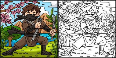 Bu renkli sayfa Ninjato 'lu bir ninjayı gösteriyor. Bu illüstrasyonun bir tarafı renkli ve çocuklar için bir ilham kaynağı..