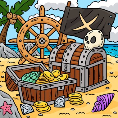 Bu karikatür, X-Flag illüstrasyonlu bir Korsan Sandığı gösteriyor.. 
