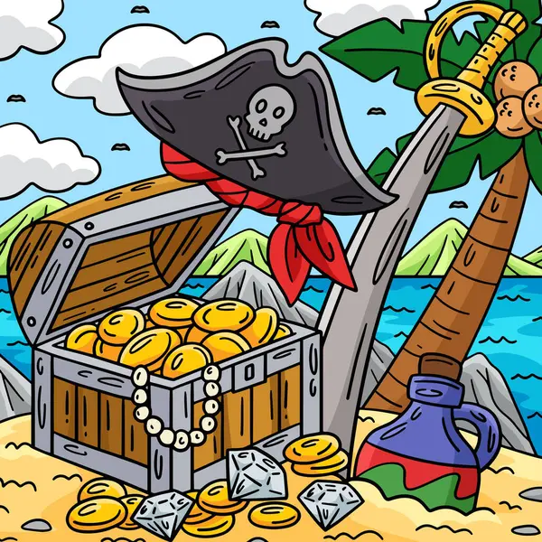 Bu karikatür parçası Korsan Hazinesi, Şapka ve Cutlass illüstrasyonunu gösteriyor.. 