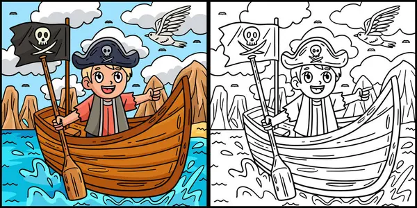 Bu renkli sayfada sandaldaki bir korsan var. Bu illüstrasyonun bir tarafı renkli ve çocuklar için bir ilham kaynağı..