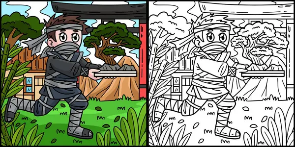 Bu renkli sayfa Bonsai taşıyan bir Ninja 'yı gösteriyor. Bu illüstrasyonun bir tarafı renkli ve çocuklar için bir ilham kaynağı..
