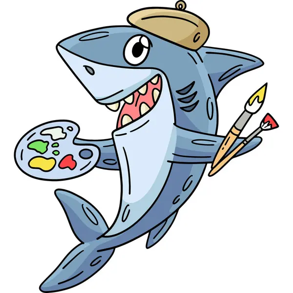 Bu karikatür parçası resim malzemeli bir köpekbalığını gösteriyor..