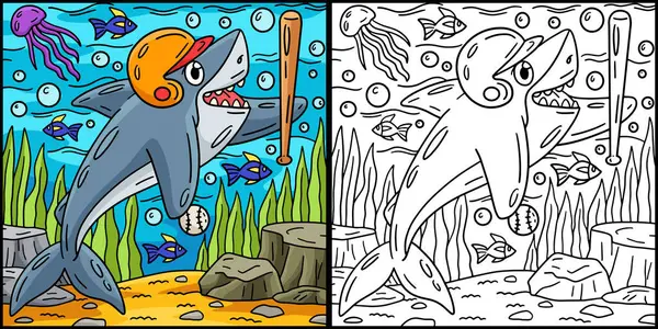 Bu renkli sayfa bir Beyzbol Köpekbalığı 'nı gösteriyor. Bu illüstrasyonun bir tarafı renkli ve çocuklar için bir ilham kaynağı..