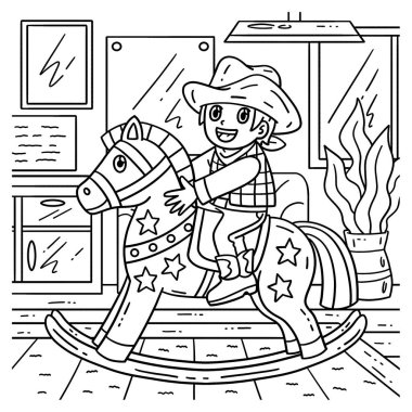 Sallanan At Oyuncağındaki Kovboy Çocuk 'un sevimli ve komik renkli bir sayfası. Çocuklar için saatlerce boyama eğlencesi sağlıyor. Renklendirmek için, bu sayfa çok kolaydır. Küçük çocuklar ve yeni yürümeye başlayanlar için uygun.. 