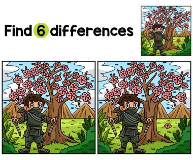 Sakura Ağaç Çocukları aktivite sayfasının altındaki Ninja 'daki farklılıkları bul ya da bul. Çocuklar için eğlenceli ve eğitici bir bulmaca eşleştirme oyunu.
