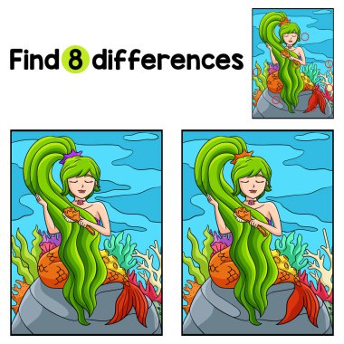 Bu Deniz Kızı Saç Fırçalayan Çocuklar aktivite sayfasındaki farklılıkları bul ya da tespit et. Çocuklar için eğlenceli ve eğitici bir bulmaca eşleştirme oyunu.
