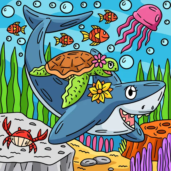 Bu karikatür, köpekbalığı ve kaplumbağa resimlerini gösteriyor..