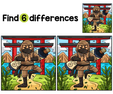 Bu Ninja 'daki farklılıkları Back Kids aktivite sayfasında ara ya da bul. Çocuklar için eğlenceli ve eğitici bir bulmaca eşleştirme oyunu.