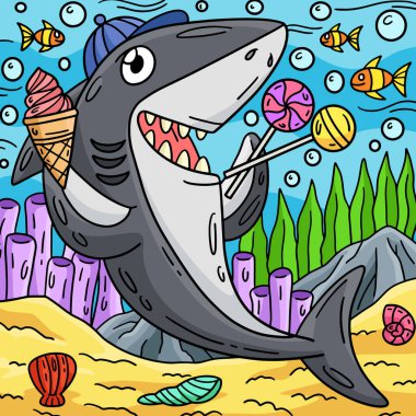 Bu karikatür, resimli bir köpekbalığını gösteriyor..