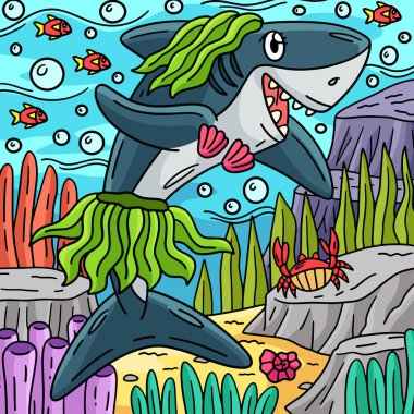 Bu karikatür parçası bir Köpekbalığı ve Yosun çizimini gösteriyor.