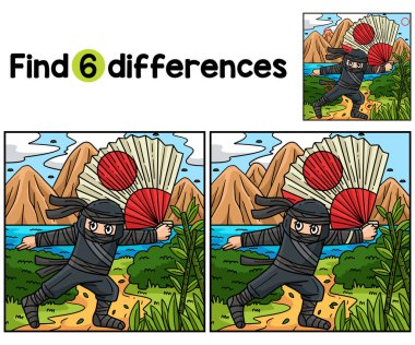 Büyük Hayranlar aktivite sayfası olan Ninja 'daki farklılıkları bul ya da tespit et. Çocuklar için eğlenceli ve eğitici bir bulmaca eşleştirme oyunu.