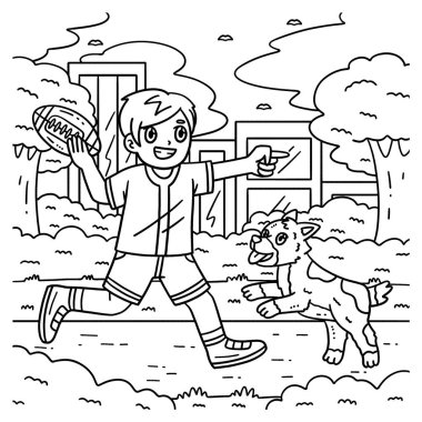 Bir Amerikan futbolcusunun bir köpekle oynadığı sevimli ve komik renkli bir sayfa. Çocuklar için saatlerce boyama eğlencesi sağlıyor. Renklendirmek için, bu sayfa çok kolaydır. Küçük çocuklar ve yeni yürümeye başlayanlar için uygun.. 