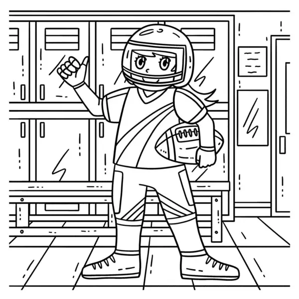 stock vector A cute and funny coloring page of an American Female Player Holding Football. Provides hours of coloring fun for children. To color, this page is very easy. Suitable for little kids and toddlers. 