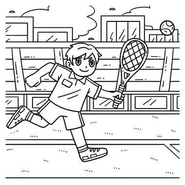 Tenis topunu kovalayan bir tenisçinin sevimli ve komik renkli sayfası. Çocuklar için saatlerce boyama eğlencesi sağlıyor. Renklendirmek için, bu sayfa çok kolaydır. Küçük çocuklar ve yeni yürümeye başlayanlar için uygun.. 