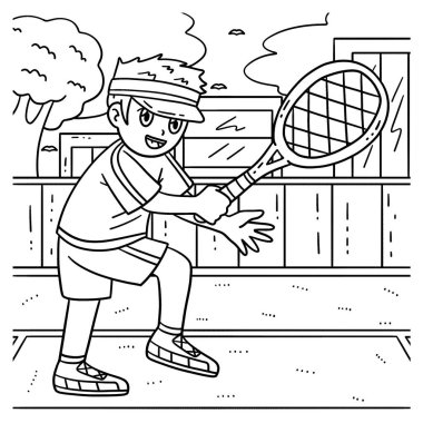 Tenis topuna vurmaya hazır bir tenisçinin sevimli ve komik renkli sayfası. Çocuklar için saatlerce boyama eğlencesi sağlıyor. Renklendirmek için, bu sayfa çok kolaydır. Küçük çocuklar ve yeni yürümeye başlayanlar için uygun.. 