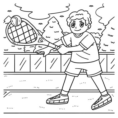 Tenis topuna vuran bir tenisçinin sevimli ve komik renkli sayfası. Çocuklar için saatlerce boyama eğlencesi sağlıyor. Renklendirmek için, bu sayfa çok kolaydır. Küçük çocuklar ve yeni yürümeye başlayanlar için uygun.. 