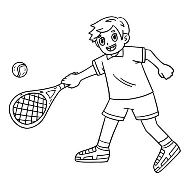 Tenis topuna uzanan bir tenisçinin sevimli ve komik renkli sayfası. Çocuklar için saatlerce boyama eğlencesi sağlıyor. Renklendirmek için, bu sayfa çok kolaydır. Küçük çocuklar ve yeni yürümeye başlayanlar için uygun.. 
