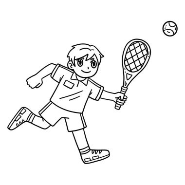 Tenis topunu kovalayan bir tenisçinin sevimli ve komik renkli sayfası. Çocuklar için saatlerce boyama eğlencesi sağlıyor. Renklendirmek için, bu sayfa çok kolaydır. Küçük çocuklar ve yeni yürümeye başlayanlar için uygun.. 