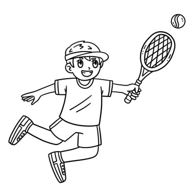 Tenis topuna uzanan bir tenisçinin sevimli ve komik renkli sayfası. Çocuklar için saatlerce boyama eğlencesi sağlıyor. Renklendirmek için, bu sayfa çok kolaydır. Küçük çocuklar ve yeni yürümeye başlayanlar için uygun.. 