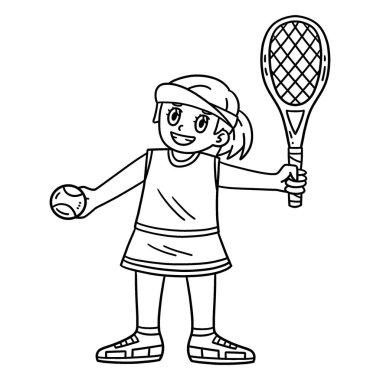 Tenis raketi ve topu olan bir Tenis Kızı 'nın sevimli ve komik renkli sayfası. Çocuklar için saatlerce boyama eğlencesi sağlıyor. Renklendirmek için, bu sayfa çok kolaydır. Küçük çocuklar ve yeni yürümeye başlayanlar için uygun.. 