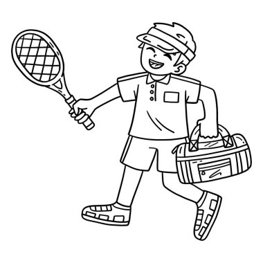 Spor çantası ve raketi olan bir tenisçinin sevimli ve komik renkli sayfası. Çocuklar için saatlerce boyama eğlencesi sağlıyor. Renklendirmek için, bu sayfa çok kolaydır. Küçük çocuklar ve yeni yürümeye başlayanlar için uygun.. 
