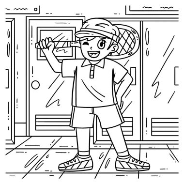 Tenis raketli bir tenisçinin sevimli ve komik renkli sayfası. Çocuklar için saatlerce boyama eğlencesi sağlıyor. Renklendirmek için, bu sayfa çok kolaydır. Küçük çocuklar ve yeni yürümeye başlayanlar için uygun.. 