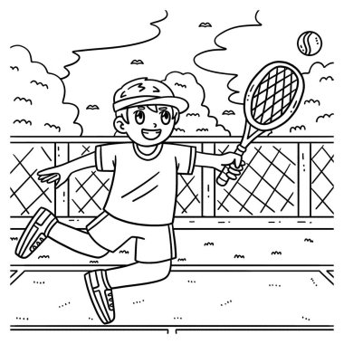 Tenis topuna uzanan bir tenisçinin sevimli ve komik renkli sayfası. Çocuklar için saatlerce boyama eğlencesi sağlıyor. Renklendirmek için, bu sayfa çok kolaydır. Küçük çocuklar ve yeni yürümeye başlayanlar için uygun.. 