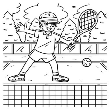 Tenis topunu geçen bir tenisçinin sevimli ve komik renkli sayfası. Çocuklar için saatlerce boyama eğlencesi sağlıyor. Renklendirmek için, bu sayfa çok kolaydır. Küçük çocuklar ve yeni yürümeye başlayanlar için uygun.. 