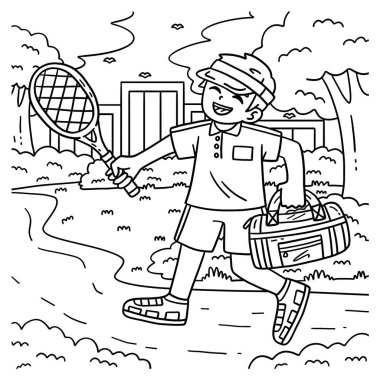 Spor çantası ve raketi olan bir tenisçinin sevimli ve komik renkli sayfası. Çocuklar için saatlerce boyama eğlencesi sağlıyor. Renklendirmek için, bu sayfa çok kolaydır. Küçük çocuklar ve yeni yürümeye başlayanlar için uygun.. 
