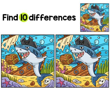 Bu Hazine Sandığı Çocukları aktivite sayfası ile Korsan Köpekbalığı 'ndaki farklılıkları bul ya da tespit et. Çocuklar için eğlenceli ve eğitici bir bulmaca eşleştirme oyunudur..