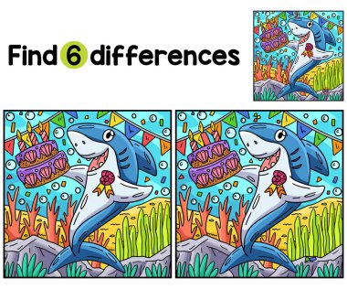 Bu köpekbalığı pastası ile aradaki farkı bul ya da tespit et. Çocuk aktivite sayfası. Çocuklar için eğlenceli ve eğitici bir bulmaca eşleştirme oyunudur..