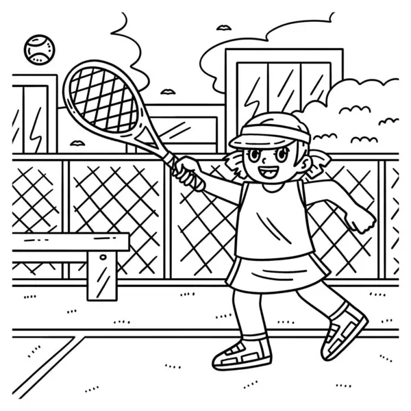 stock vector A cute and funny coloring page of a Tennis Female Player Chasing a Ball. Provides hours of coloring fun for children. To color, this page is very easy. Suitable for little kids and toddlers. 