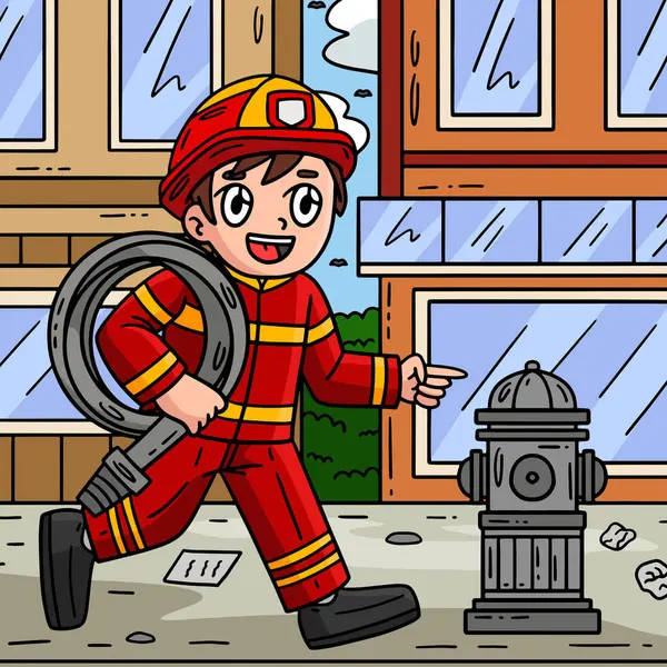Dette Tegneserie Klippet Viser Firefighter Fire Hydrant Illustrasjon – stockvektor