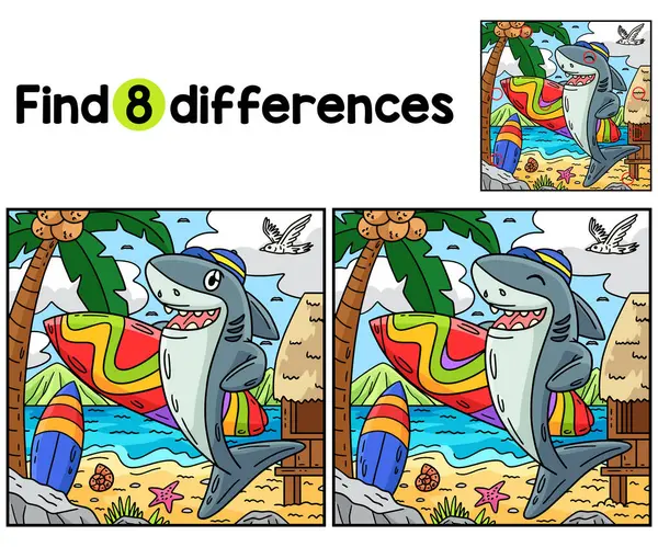 Encontre Localize Diferenças Nesta Página Atividade Shark Surfboard Kids Jogo Ilustrações De Bancos De Imagens Sem Royalties