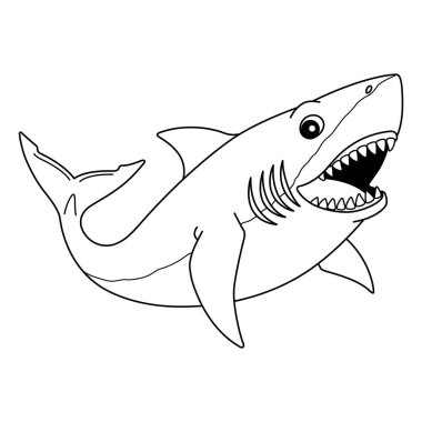 A cute and funny coloring page of a Great White Shark. Provides hours of coloring fun for children. To color, this page is very easy. Suitable for little kids and toddlers. 