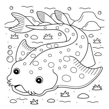 Bir melek köpekbalığının sevimli ve komik renkli sayfası. Çocuklar için saatlerce boyama eğlencesi sağlıyor. Renklendirmek için, bu sayfa çok kolaydır. Küçük çocuklar ve yeni yürümeye başlayanlar için uygun.. 