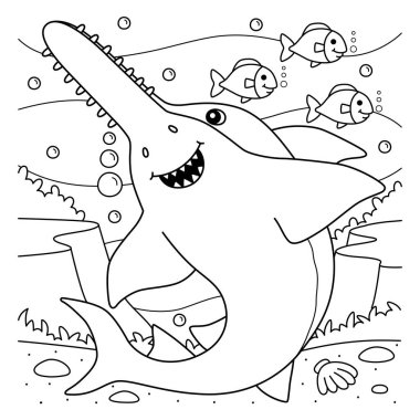 Sawshark 'ın sevimli ve komik renkli sayfası. Çocuklar için saatlerce boyama eğlencesi sağlıyor. Renklendirmek için, bu sayfa çok kolaydır. Küçük çocuklar ve yeni yürümeye başlayanlar için uygun.. 