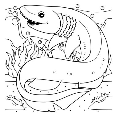 A cute and funny coloring page of a Frilled Shark. Provides hours of coloring fun for children. To color, this page is very easy. Suitable for little kids and toddlers.  clipart