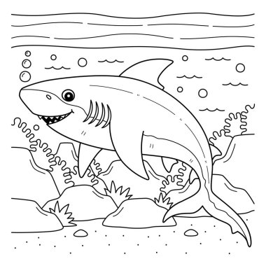 A cute and funny coloring page of a Bull Shark. Provides hours of coloring fun for children. To color, this page is very easy. Suitable for little kids and toddlers.  clipart