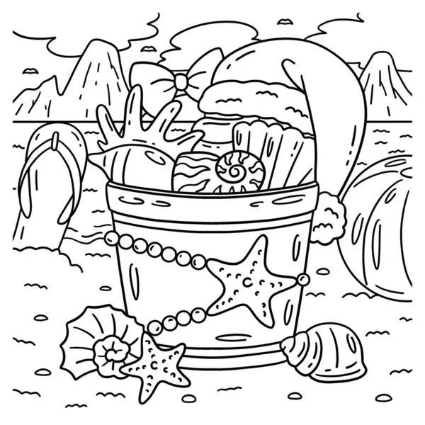 stock vector A cute and funny coloring page of a Christmas in July Seashells and Hat. Provides hours of coloring fun for children. To color, this page is very easy. Suitable for little kids and toddlers.