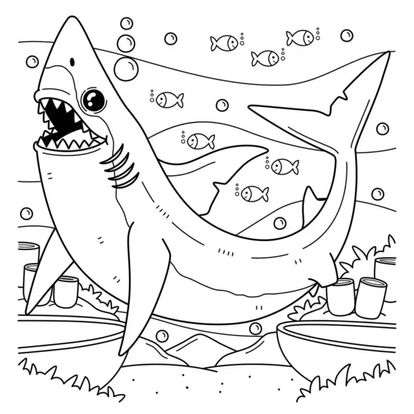 Egy Mako Cápa Aranyos Vicces Színező Oldala Több Órányi Színező — Stock Vector