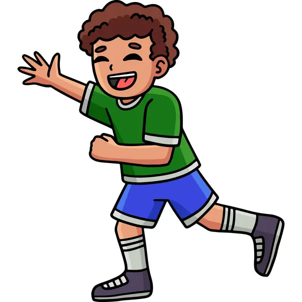 Dieser Cartoon Clip Zeigt Einen Glücklichen Jungen Beim Laufen — Stockvektor