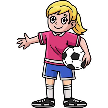 Bu karikatür, futbol topu tutan bir kızı gösteriyor..