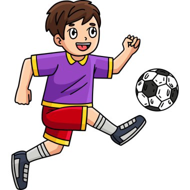 Bu karikatür, futbol topu tekmeleyen bir oğlanı gösteriyor..