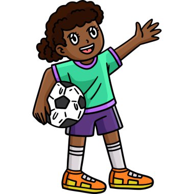 Bu karikatür klipinde, elinde Top çizimi olan bir Futbolcu Kız var..
