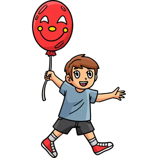 Dieser Cartoon Clip Zeigt Ein Zirkuskind Mit Einer Clown Luftballon — Stockvektor