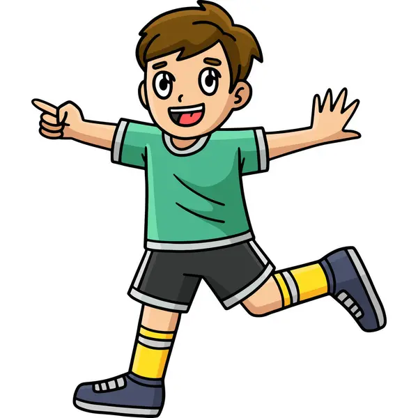 Dieser Cartoon Clip Zeigt Einen Glücklichen Jungen Der Illustration Spielt — Stockvektor