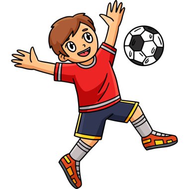 Bu karikatür klipinde, göğsü resimli bir futbol topu sektiren bir çocuk var..